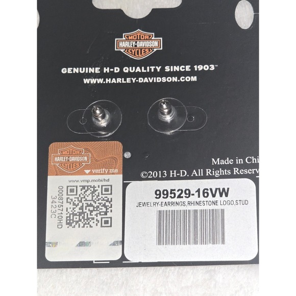 Harley-Davidson Rhinestone Stud Earrings Logo Biker Jewelry Silver Tone NWT - Picture 4 of 4